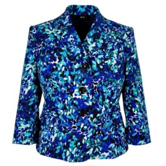 Le Suit Blazer Women Size 18 Black Blue Navy Aqua White Flap Pockets Notch Lined - Picture 11 of 11